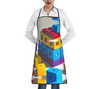 WXZYFP Tablier de cuisine imprimé blocs de construction colorés, imperméable et résistant à l'huile, peinture de barbecue de chef, blanc, taille unique