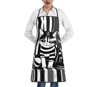 WXZYFP Tablier de cuisine imprimé chaton rayé noir et blanc, imperméable et résistant à l'huile, peinture de barbecue de chef