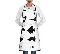 WXZYFP Tablier de cuisine imprimé poisson noir et blanc, imperméable et résistant à l'huile, peinture de barbecue de chef, blanc, taille unique