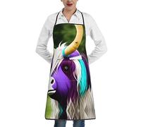 WXZYFP Tablier de cuisine imprimé tête de vache colorée, imperméable et résistant à l'huile, peinture de barbecue de chef, blanc, taille unique