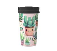 WXZYFP Tasse à café froide portable - Jolies plantes succulentes - Acier inoxydable 304 - Facile à transporter - Ouverture en une seule touche du couvercle de la tasse, pratique pour boire