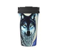 WXZYFP Tasse à café froide portable loup sous la lune, acier inoxydable 304, facile à transporter, ouverture en une seule touche du couvercle de la tasse, pratique pour boire
