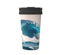 WXZYFP Tasse à café froide portable motif vague de mer bleue, acier inoxydable 304, facile à transporter, ouverture en une seule touche du couvercle de la tasse, pratique pour boire
