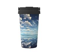 WXZYFP Tasse à café froide portable Nuages blancs sur la mer, acier inoxydable 304, facile à transporter, ouverture en une seule touche du couvercle de la tasse, pratique pour boire
