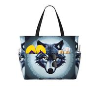 WXZYFP Tête de loup féroce. C'est un sac de voyage de plage de grande capacité fabriqué en 100 % polyester et dispose de 7 poches qui peuvent contenir beaucoup d'articles. Noir, taille unique