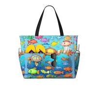 WXZYFP Tortue et poisson. C'est un sac de voyage de plage de grande capacité fabriqué en 100 % polyester et dispose de 7 poches qui peuvent contenir beaucoup d'articles.