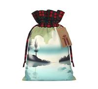 WXZYFP Tranquil Lakes Colorblock Sac cadeau en lin avec cordon de serrage, 100 % polyester, convient pour emballage cadeau de Noël