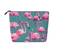 WXZYFP Trousse à maquillage 100 % polyester monocouche imitation lin, adaptée pour les voyages quotidiens. Un troupeau de flamants roses