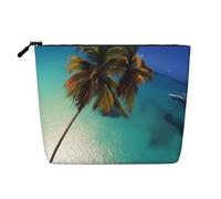 WXZYFP Trousse à maquillage 100 % polyester monocouche imitation lin, adaptée pour les voyages quotidiens, la plage, la noix de coco, le soleil