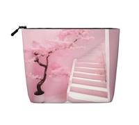 WXZYFP Trousse de maquillage 100 % polyester monocouche imitation lin, adaptée pour les voyages quotidiens, escalier blanc fleur de cerisier