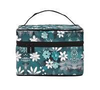 WXZYFP Trousse de maquillage de voyage à motif floral bleu sarcelle, gris et blanc, indispensable pour les amateurs de voyage en plein air, a une structure interne simple. Noir, taille unique