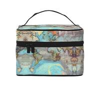WXZYFP Trousse de maquillage de voyage avec carte du monde de dessin animé, indispensable pour les amateurs de voyage en plein air, a une structure interne simple.