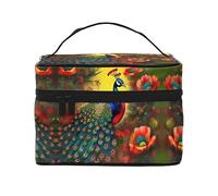 WXZYFP Trousse de maquillage de voyage avec fleurs de paon, indispensable pour les amateurs de voyage en plein air, a une structure interne simple.