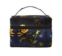 WXZYFP Trousse de maquillage de voyage avec roses jaunes étoilées, indispensable pour les amateurs de voyage en plein air, a une structure interne simple.