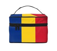 WXZYFP Trousse de maquillage de voyage Drapeau de Roumanie, indispensable pour les amateurs de voyage en plein air, a une structure interne simple.