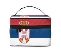 WXZYFP Trousse de maquillage de voyage Drapeau de Serbie, indispensable pour les amateurs de voyage en plein air, a une structure interne simple.