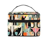 WXZYFP Trousse de maquillage de voyage en forme de chat d'art moderne du milieu du siècle, essentielle pour les amateurs de voyage en plein air, a une structure interne simple, noir, taille unique