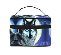 WXZYFP Trousse de maquillage de voyage loup sous la lune, indispensable pour les amateurs de voyage en plein air, a une structure interne simple.
