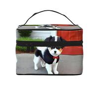 WXZYFP Trousse de maquillage de voyage pour chiot noir et blanc, indispensable pour les amateurs de voyage en plein air, a une structure interne simple.