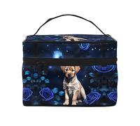 WXZYFP Trousse de maquillage de voyage Puppy Blue Rose, indispensable pour les amateurs de voyage en plein air, a une structure interne simple.