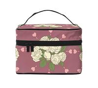 WXZYFP Trousse de maquillage de voyage rose d'amour blanche, indispensable pour les amateurs de voyage en plein air, a une structure interne simple.