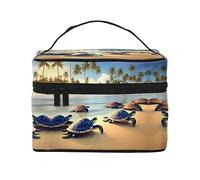 WXZYFP Trousse de maquillage de voyage tortues sur la plage, indispensable pour les amateurs de voyage en plein air, a une structure interne simple. Noir, taille unique