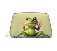 WXZYFP Trousse de maquillage portable en cuir, fermeture éclair pour emporter des articles, adaptée pour le rangement à la maison et en voyage. La grenouille amusante faisant du yoga