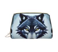 WXZYFP Trousse de maquillage portable en cuir, fermeture éclair pour emporter des articles, adaptée pour le rangement à la maison et en voyage. Tête de loup féroce