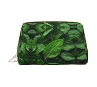 WXZYFP Trousse de maquillage portable en cuir, fermeture éclair pour emporter des articles, adaptée pour le rangement à la maison et en voyage. Feuille verte nature