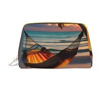 WXZYFP Trousse de maquillage portable en cuir, fermeture éclair pour emporter des articles, adaptée pour le rangement à la maison et en voyage. Hamac de plage coucher de soleil, blanc, taille unique