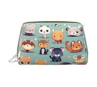 WXZYFP Trousse de maquillage portable en cuir, fermeture éclair pour emporter des articles, adaptée pour le rangement à la maison et en voyage. Petits animaux mignons
