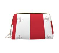 WXZYFP Trousse de maquillage portable en cuir, fermeture éclair pour emporter des articles, adaptée pour le rangement à la maison et en voyage. Drapeau de Malte