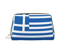 WXZYFP Trousse de maquillage portable en cuir, fermeture éclair pour emporter des articles, adaptée pour le rangement à la maison et en voyage. Drapeau grec