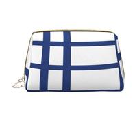 WXZYFP Trousse de maquillage portable en cuir, fermeture éclair pour emporter des articles, adaptée pour le rangement à la maison et en voyage. Drapeau finlandais
