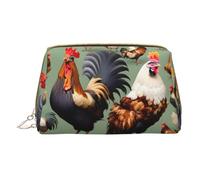 WXZYFP Trousse de maquillage portable en cuir, fermeture éclair pour emporter des articles, adaptée pour le rangement à la maison et en voyage. Coq et poulet, blanc, taille unique