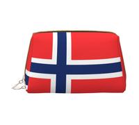 WXZYFP Trousse de maquillage portable en cuir, fermeture éclair pour emporter des articles, adaptée pour le rangement à la maison et en voyage. Drapeau norvégien
