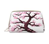 WXZYFP Trousse de maquillage portable en cuir, fermeture éclair pour emporter des articles, adaptée pour le rangement à la maison et en voyage. Arbre en fleurs de cerisier