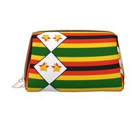WXZYFP Trousse de maquillage portable en cuir, fermeture éclair pour emporter des articles, adaptée pour le rangement à la maison et en voyage. Drapeau du Zimbabwe