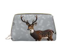 WXZYFP Trousse de maquillage portable en cuir, fermeture éclair pour emporter des articles, adaptée pour le rangement à la maison et en voyage. Cerf prune gris