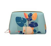 WXZYFP Trousse de maquillage portable en cuir, fermeture éclair pour emporter des articles, adaptée pour le rangement à la maison et en voyage. Bambou bleu orange