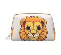 WXZYFP Trousse de maquillage portable en cuir, fermeture éclair pour emporter des articles, adaptée pour le rangement à la maison et en voyage. Joli petit lion de dessin animé