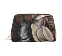 WXZYFP Trousse de maquillage portable en cuir, fermeture éclair pour emporter des articles, adaptée pour le rangement à la maison et en voyage. Bottes western avec chapeau noir de cowboy