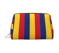 WXZYFP Trousse de maquillage portable en cuir, fermeture éclair pour emporter des articles, adaptée pour le rangement à la maison et en voyage. Drapeau de la Roumanie