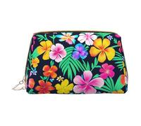 WXZYFP Trousse de maquillage portable en cuir, fermeture éclair pour emporter des articles, adaptée pour le rangement à la maison et en voyage. Fleurs colorées, blanc, taille unique