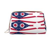 WXZYFP Trousse de maquillage portable en cuir, fermeture éclair pour emporter des articles, adaptée pour le rangement à la maison et en voyage. Drapeau de l'État de l'Ohio