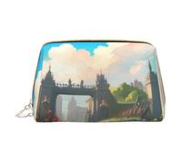 WXZYFP Trousse de maquillage portable en cuir, fermeture éclair pour emporter des articles, adaptée pour le rangement à la maison et en voyage à l'extérieur de la porte du château, blanc, taille