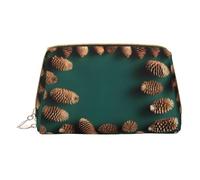 WXZYFP Trousse de maquillage portable en cuir, fermeture éclair pour emporter des articles, adaptée pour le rangement à la maison et en voyage. Bordure en pomme de pin