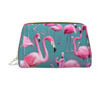 WXZYFP Trousse de maquillage portable en cuir, fermeture éclair pour emporter des articles, adaptée pour le rangement à la maison et en voyage. Un troupeau de flamants roses, blanc, taille unique