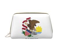 WXZYFP Trousse de maquillage portable en cuir, fermeture éclair pour emporter des articles, adaptée pour le rangement à la maison et en voyage. Drapeau de l'État de l'Illinois