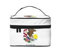 WXZYFP Trousse de maquillage portable multifonction avec motif drapeau de l'État de l'Illinois avec design interne et externe, facile à organiser diverses fournitures.
